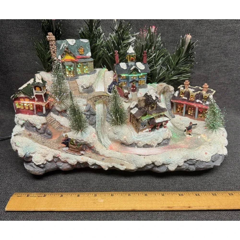 Vintage 2003 Avon Fiber  Optic Christmas Village Waterfall  Light Up Town